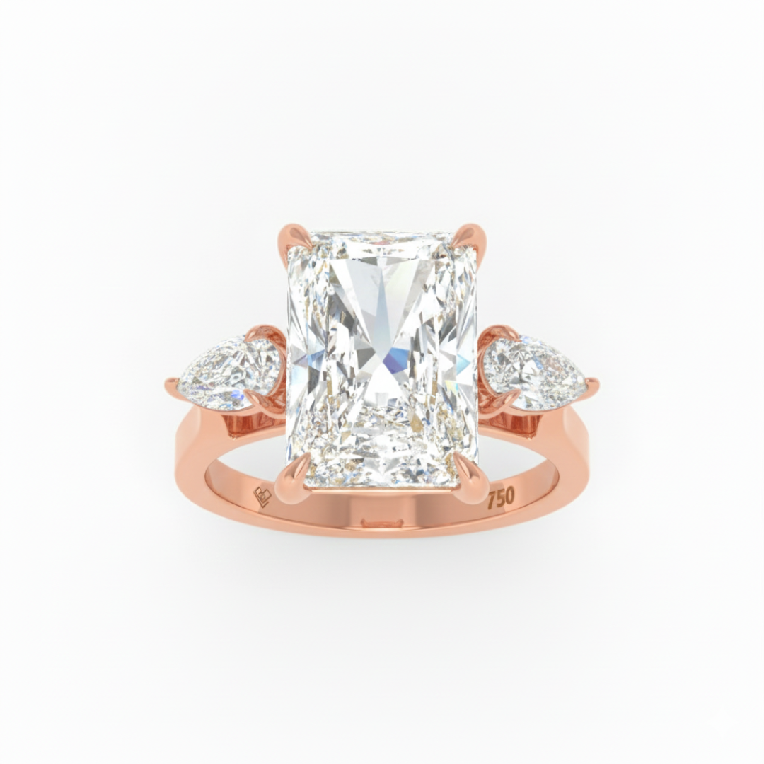 Sofia Radiant Cut Diamond Engagement Ring With A Pear Cut Side Diamonds