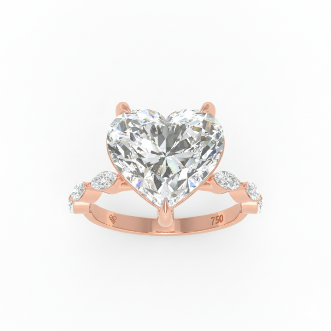 Kasandra Heart Cut Diamond Engagement RIng With A Marquise Cut Diamond Band