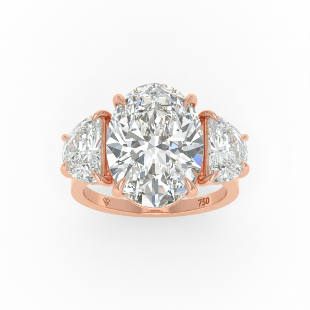 Kamala Oval Cut Diamond Engagement Ring with Half Moon Cut Side Diamonds