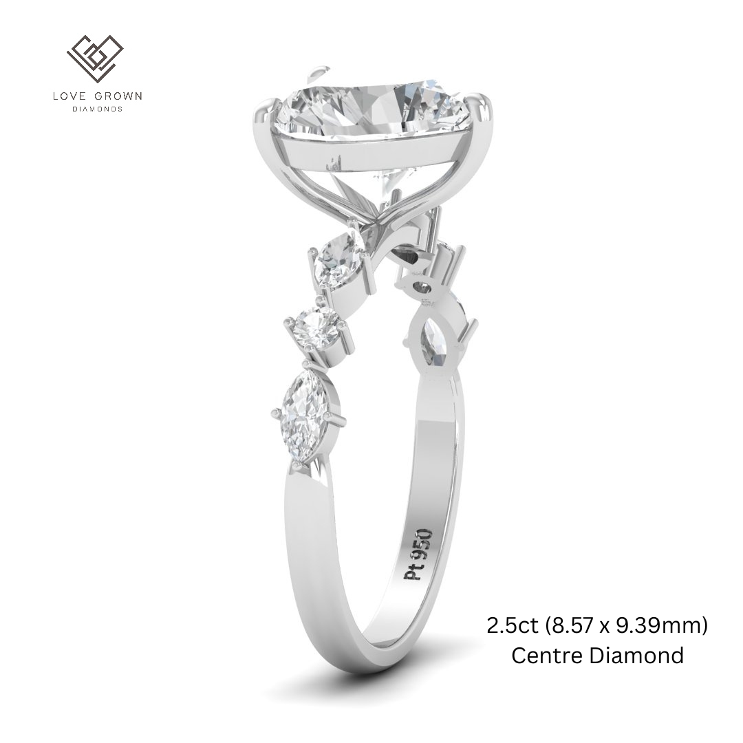 Elizabeth Heart Cut Diamond Engagement Ring With A Marquise and Round Cut Diamond Band