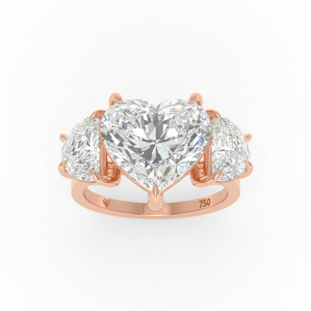 Kamala Heart Cut Diamond Engagement Ring with Half Moon Cut Side Diamonds