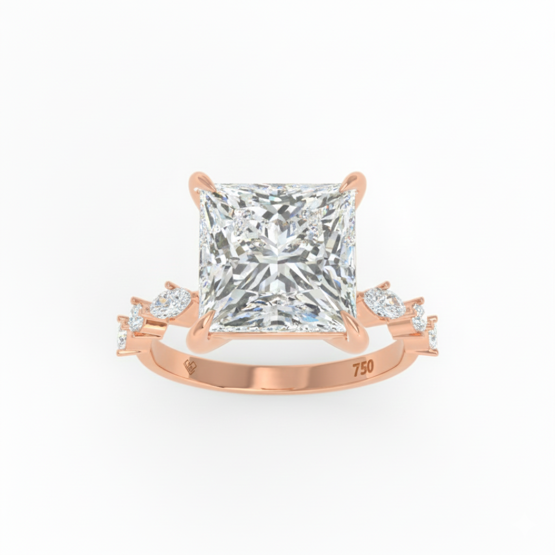 Elizabeth Princess Cut Diamond Engagement Ring With A Marquise and Round Cut Diamond Band