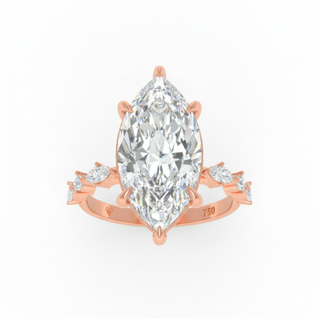 Elizabeth Marquise Cut Diamond Engagement Ring With A Marquise and Round Cut Diamond Band