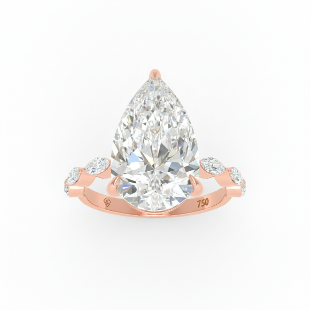 Kasandra Pear Cut Diamond Engagement Ring With A Marquise Cut Diamond Band