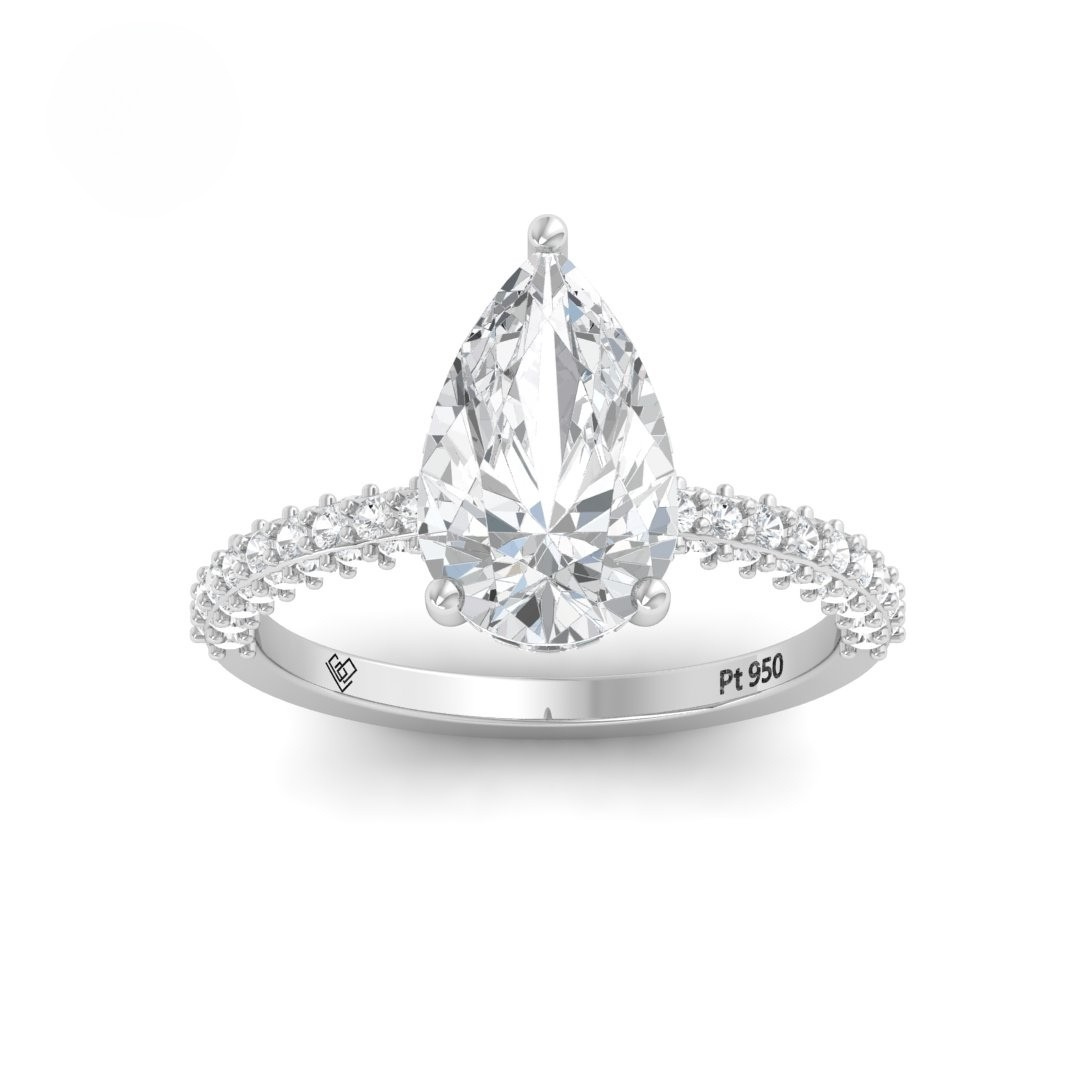 Mia Pear Cut Diamond Engagement Ring With Diamond Hidden Halo And 3D Diamond Band
