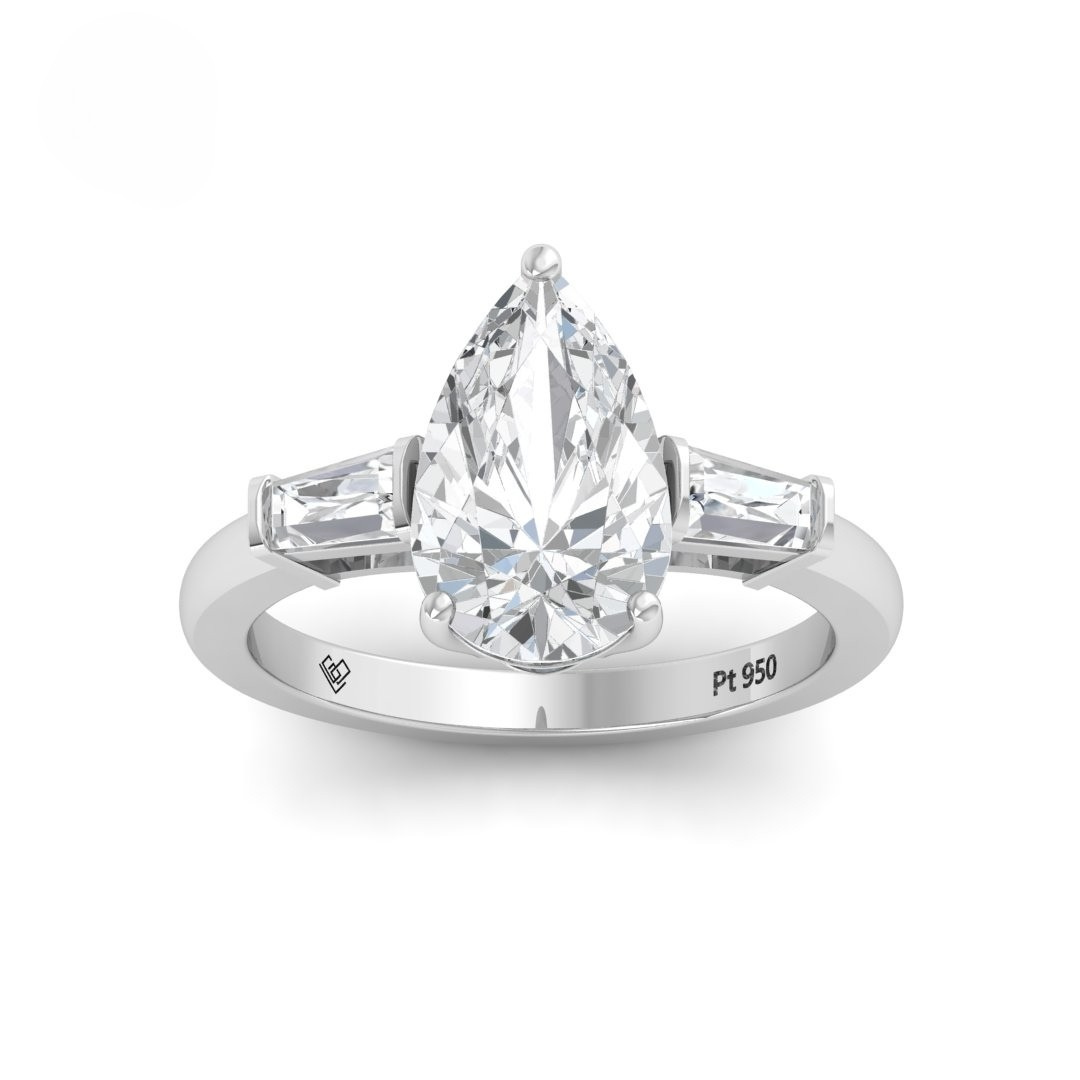 Mary Pear Cut Diamond Engagement Ring With Tapering Baguettes Cut Side Diamonds
