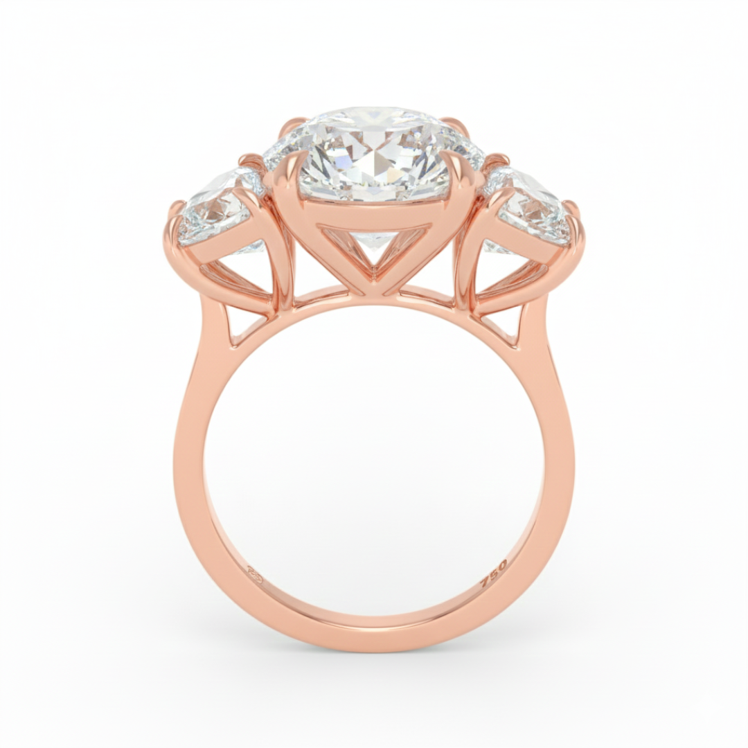 Kamala Round Brilliant Cut Diamond Engagement Ring With Half Moon Cut Side Diamond