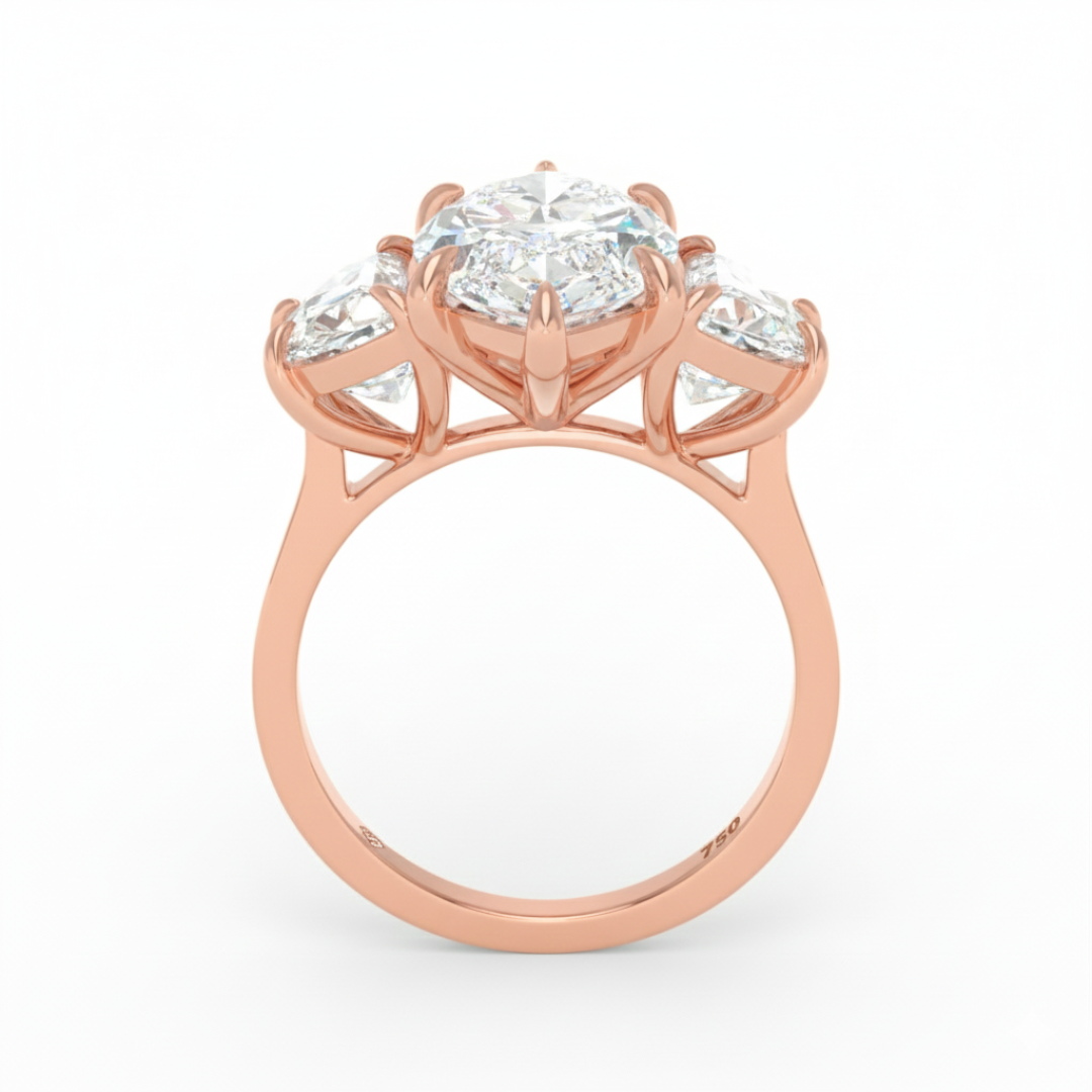 Kamala Marquise Cut Diamond Enagement Ring with Half Moon Cut Side Diamonds