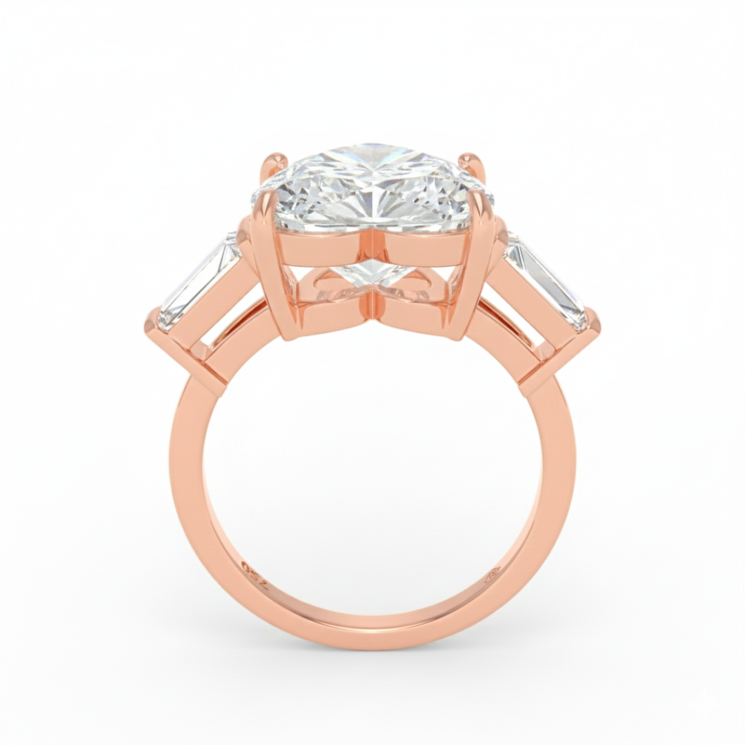 Mary Heart Cut Diamond Engagement Ring with Tapering Baguettes Cut Side Diamonds