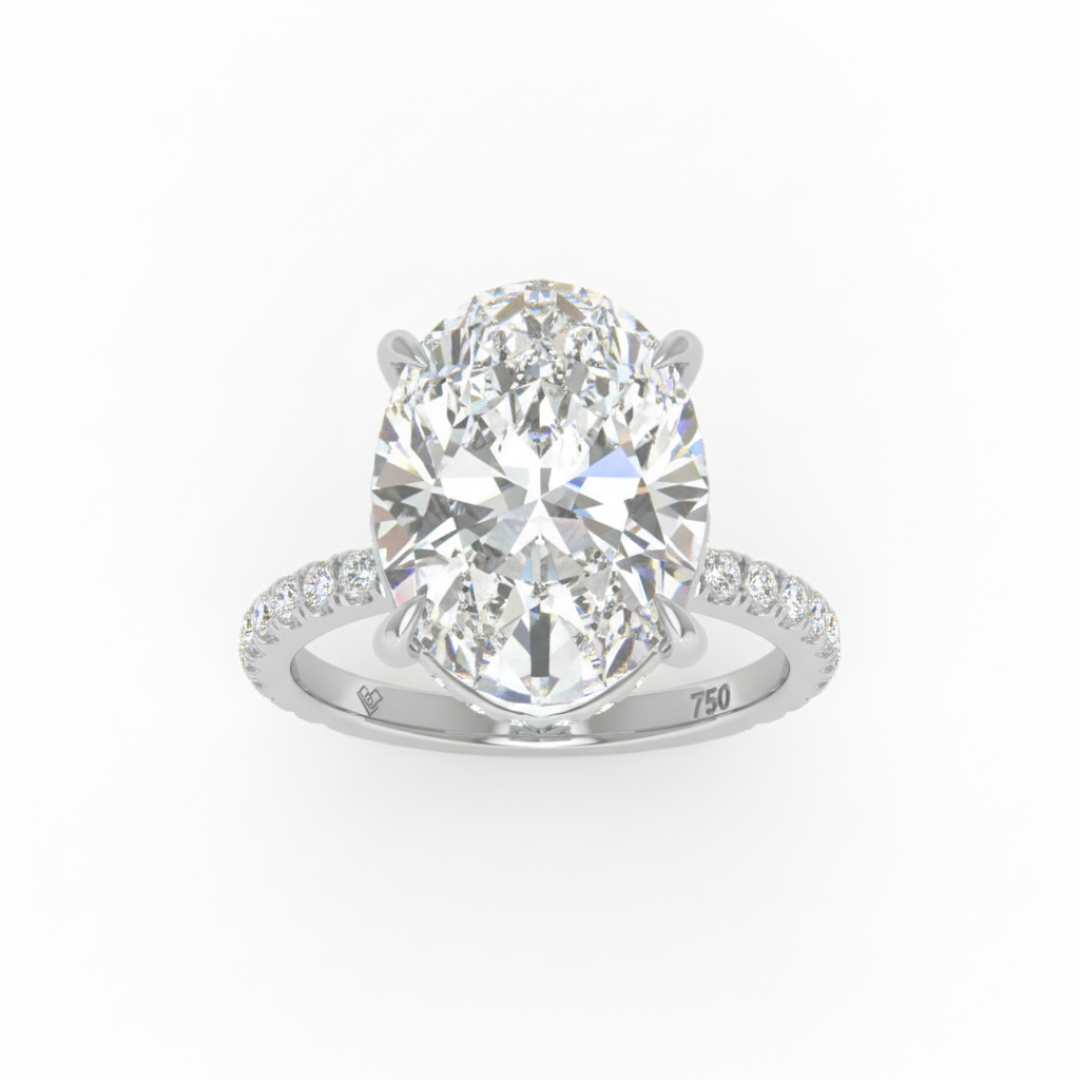 Chloé Oval Cut Diamond Engagement Ring with Diamond Hidden Halo and Diamond Band
