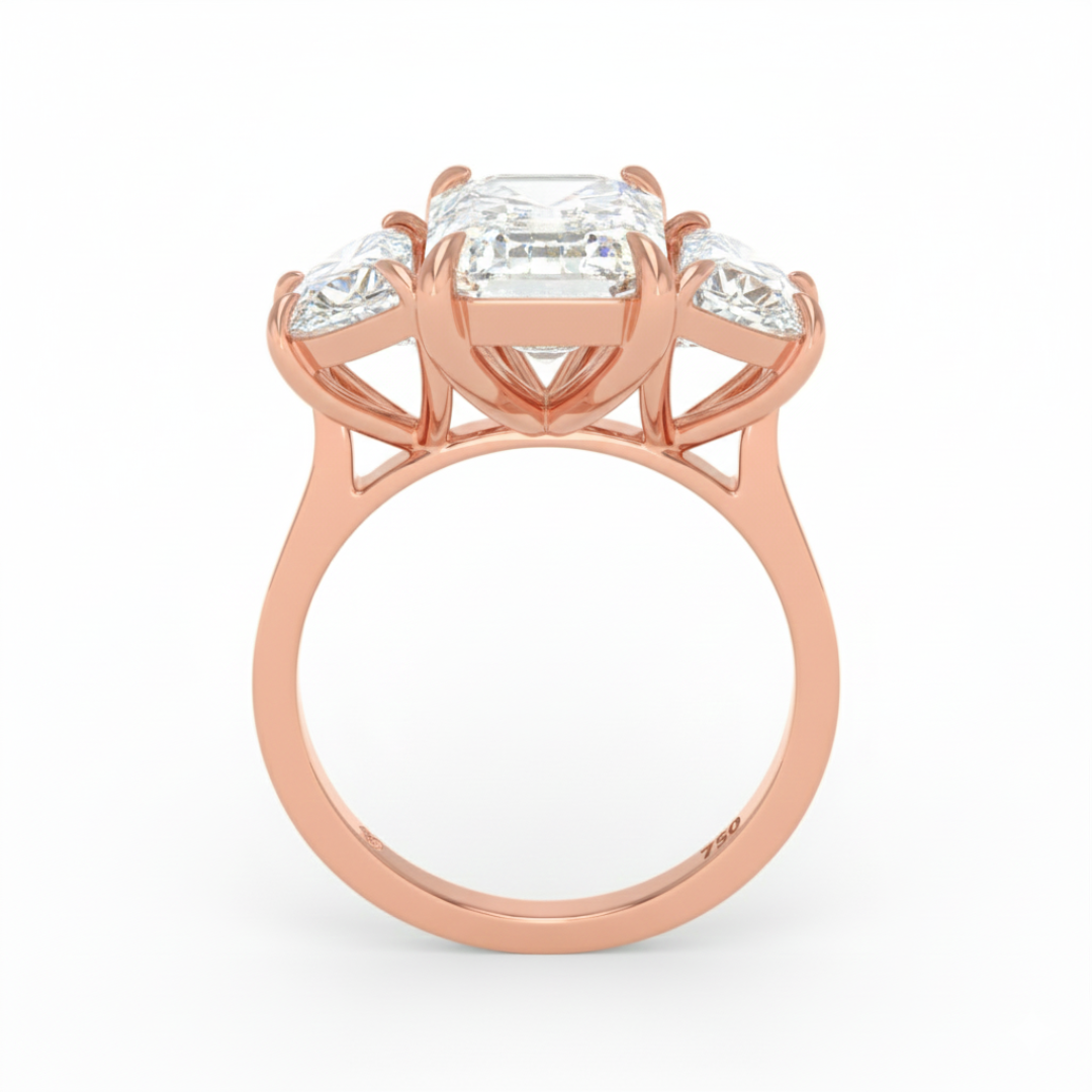 Kamala Emerald Cut Diamond Engagement Ring with Half Moon Cut Sides Diamonds