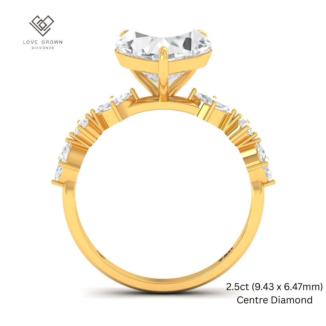 Elizabeth Heart Cut Diamond Engagement Ring With A Marquise and Round Cut Diamond Band