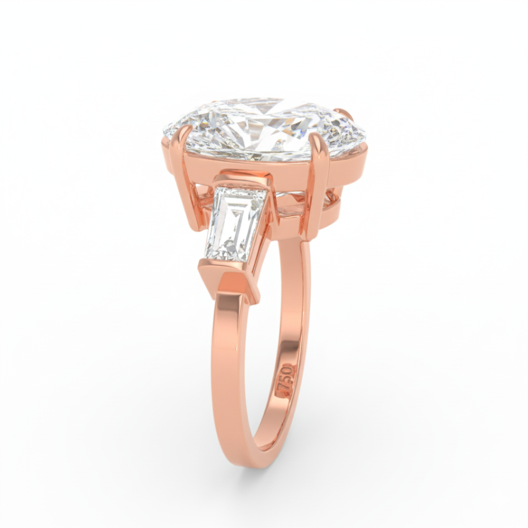 Mary Oval Cut Diamond Engagement Ring With Tapering Baguettes Cut Side Diamond
