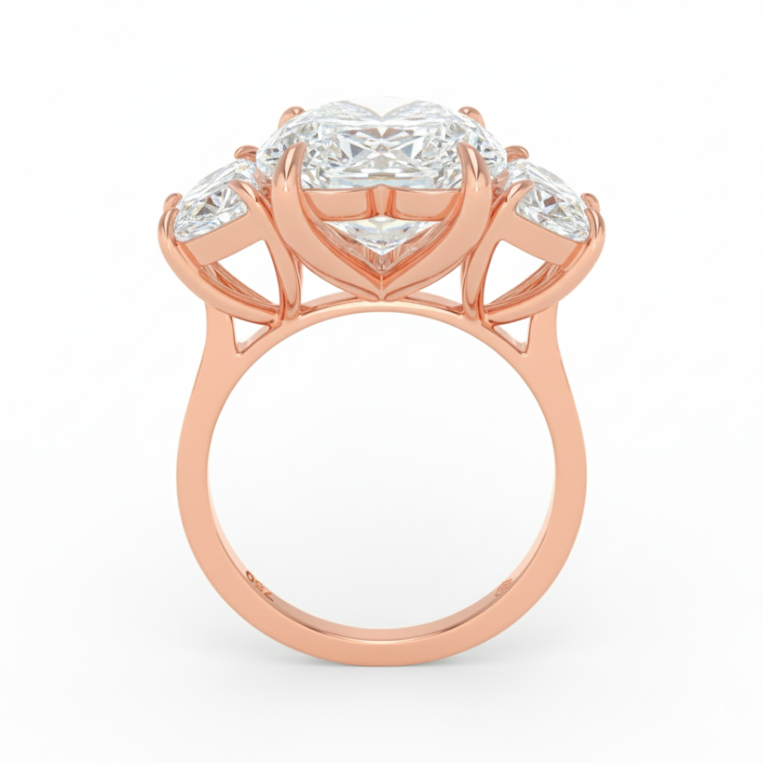 Kamala Heart Cut Diamond Engagement Ring with Half Moon Cut Side Diamonds