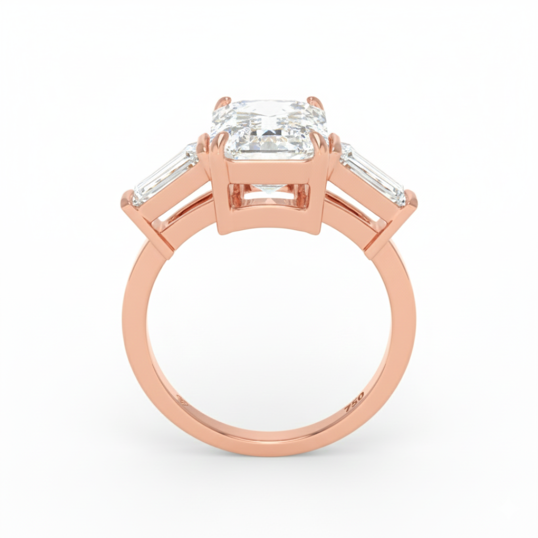 Mary Emerald Cut Diamond Engagement Ring with Tapering Baguette Cut Side Diamonds