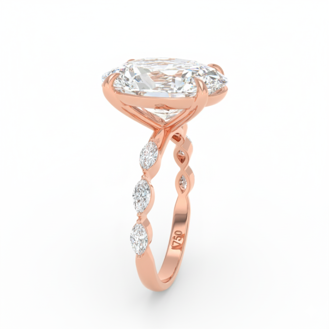 Kasandra Oval Cut Diamond Engagement Ring With A Marquise Cut Diamond Band