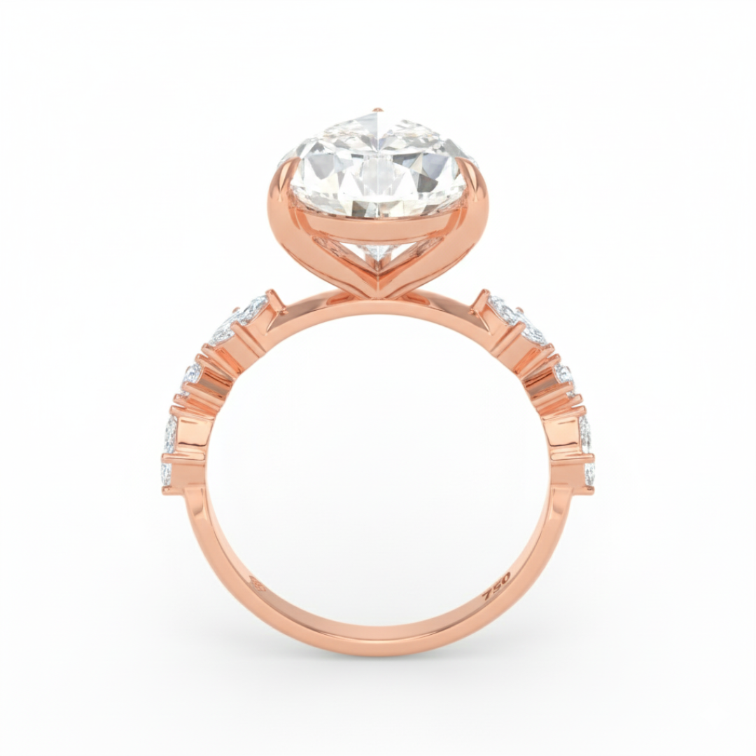 Elizabeth Pear Cut Diamond Engagement Ring With A Marquise And Round Cut Diamond Band