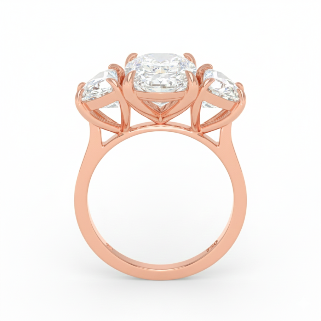 Kamala Cushion Cut Diamond Engagement Ring with Half Moon Cut Side Diamonds