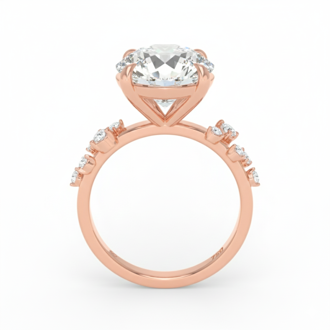 Layla Round Brilliant Cut Diamond Engagement Ring With Diamond Accent Band