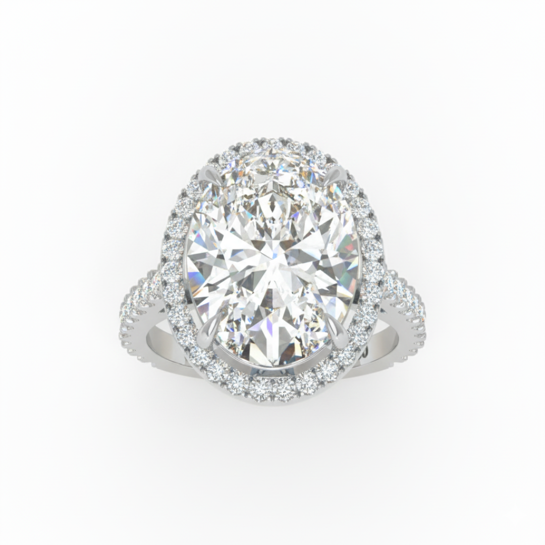 Bella Oval Cut Diamond Engagement Ring with Diamond Halo & Diamond Band