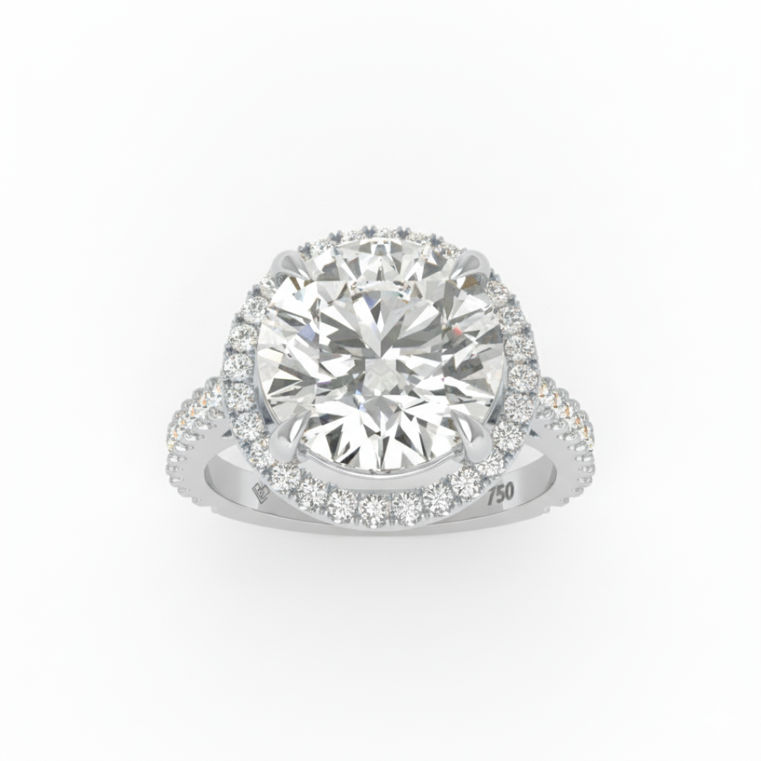 Bella Round Cut Diamond Engagement Ring with Diamond Halo & Diamond Band