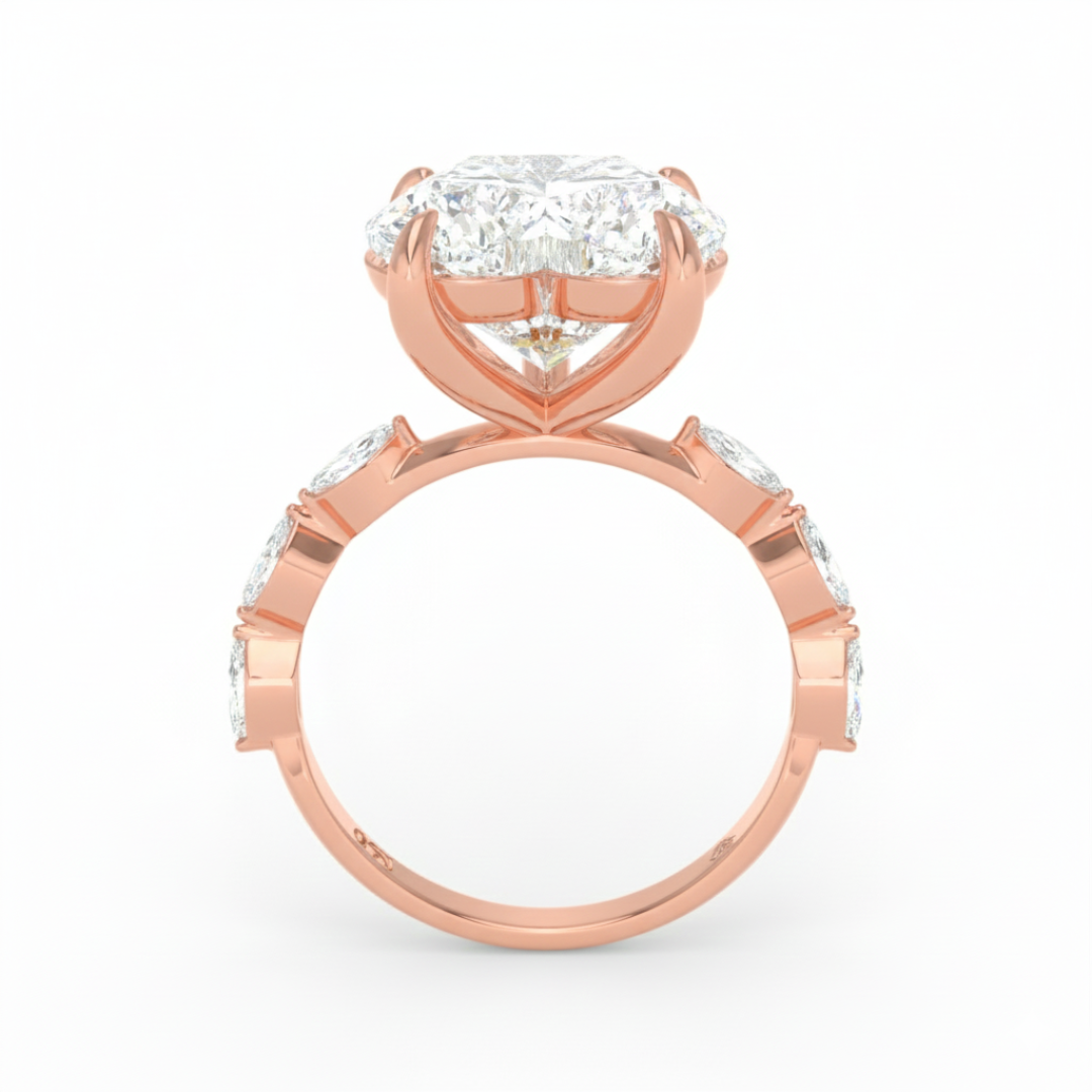 Kasandra Heart Cut Diamond Engagement RIng With A Marquise Cut Diamond Band