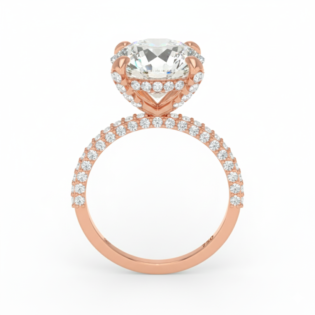 Mia Round Brilliant Cut Diamond Engagement Ring With Diamond Hidden Halo And 3D Diamond Band