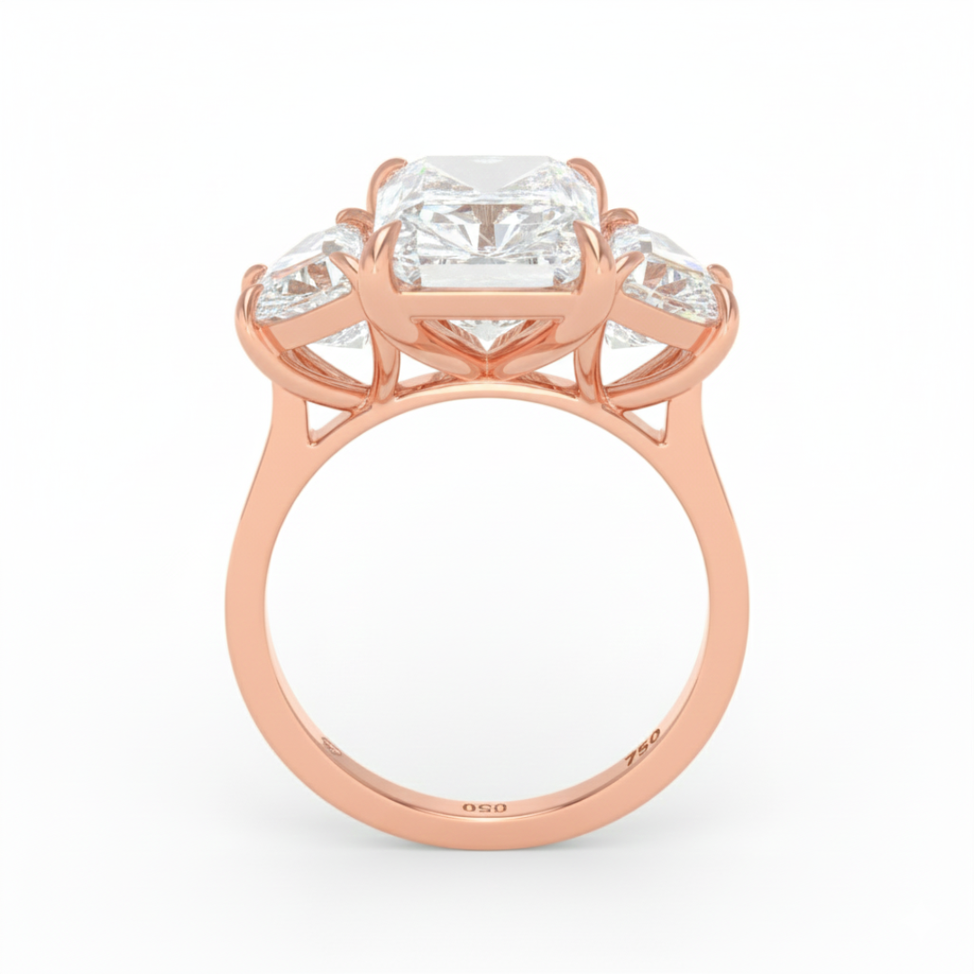 Kamala Radiant Cut Diamond Engagement Ring With Half Moon Cut Side Diamond