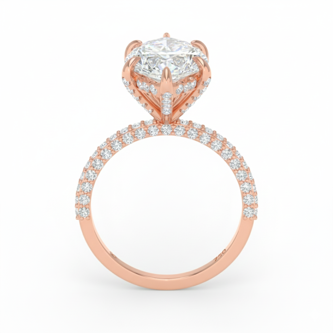 Mia Marquise Cut Diamond Engagement Ring with Diamond Hidden Halo and 3D Diamond Band