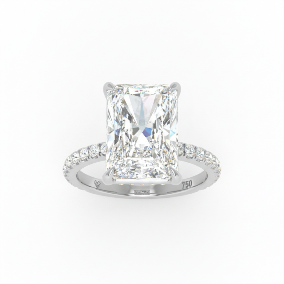 Chloé Radiant Cut Diamond Engagement Ring with Diamond Hidden Halo and Diamond Band