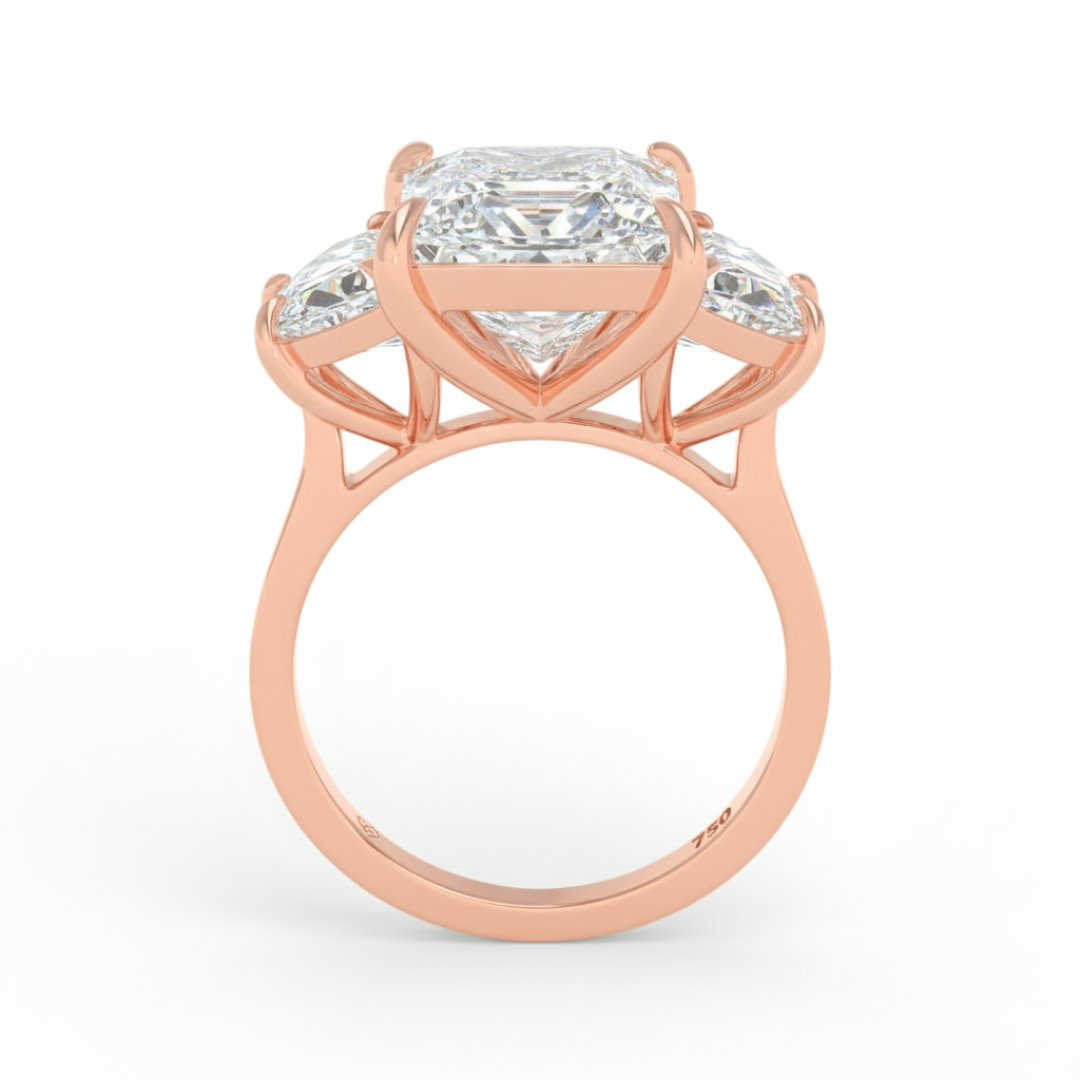 Kamala Princess Cut Diamond Engagement Ring with Half Moon Sides