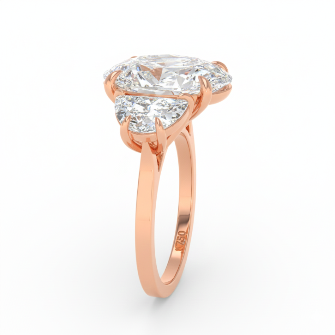 Kamala Oval Cut Diamond Engagement Ring with Half Moon Cut Side Diamonds