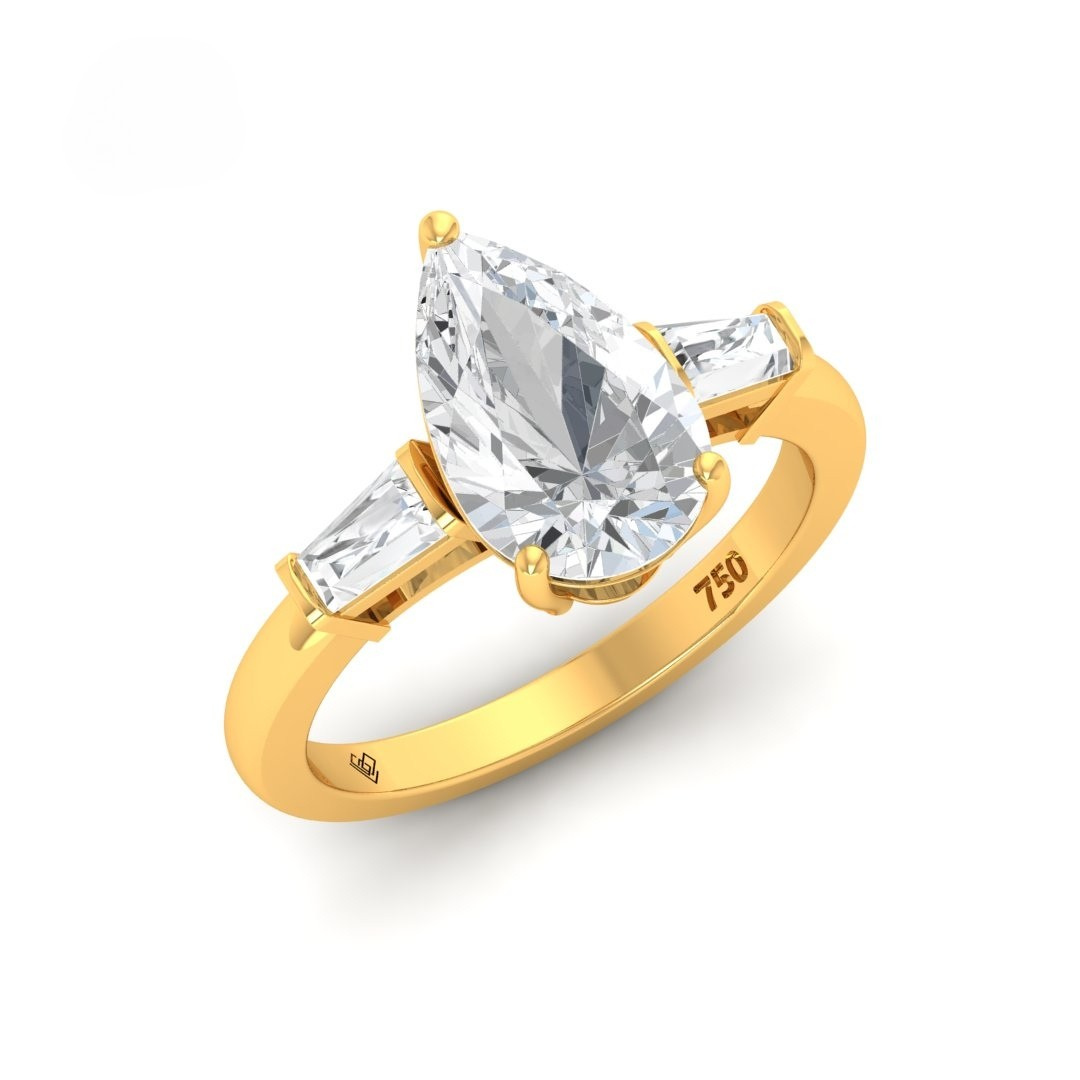 Mary Pear Cut Diamond Engagement Ring With Tapering Baguettes Cut Side Diamonds