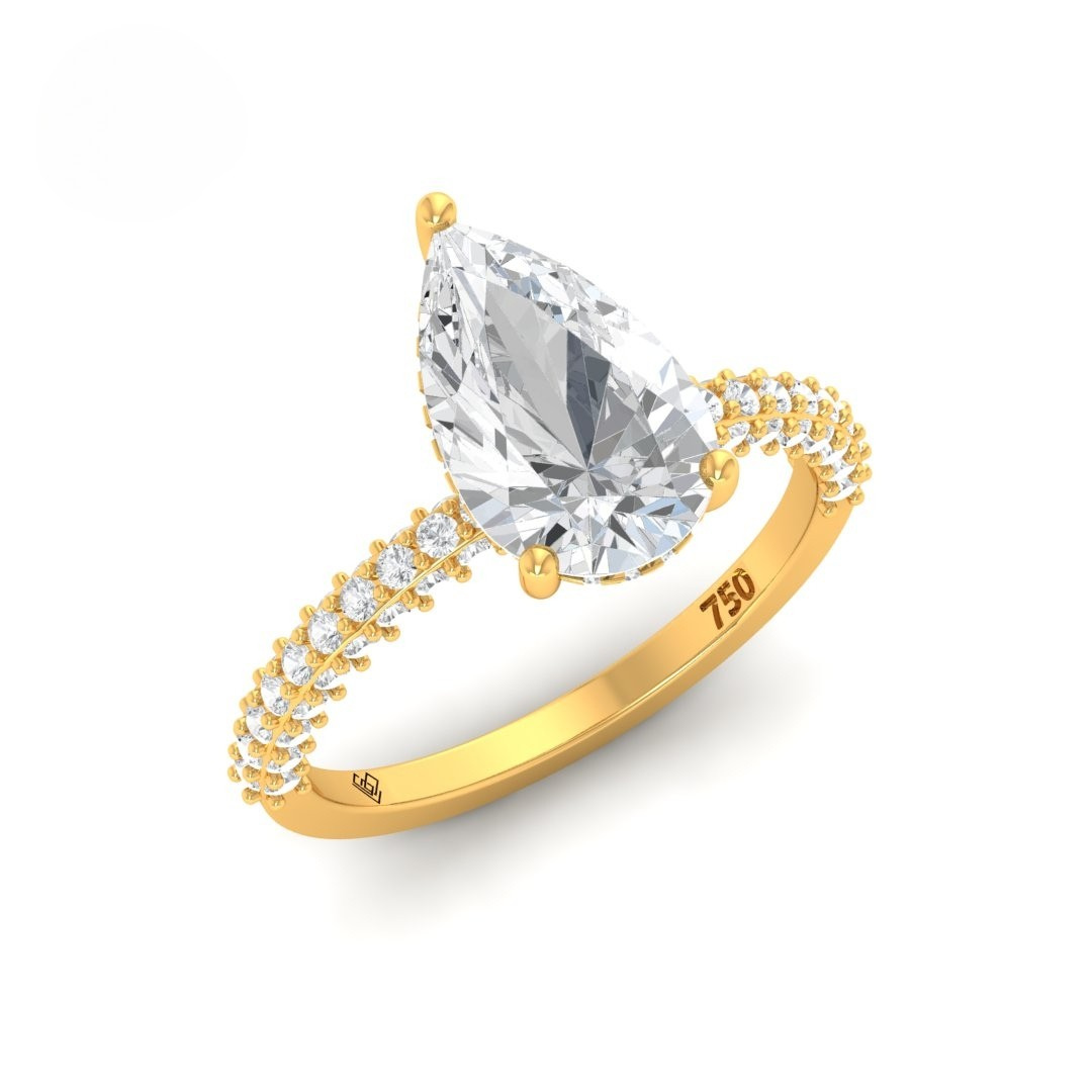 Mia Pear Cut Diamond Engagement Ring With Diamond Hidden Halo And 3D Diamond Band