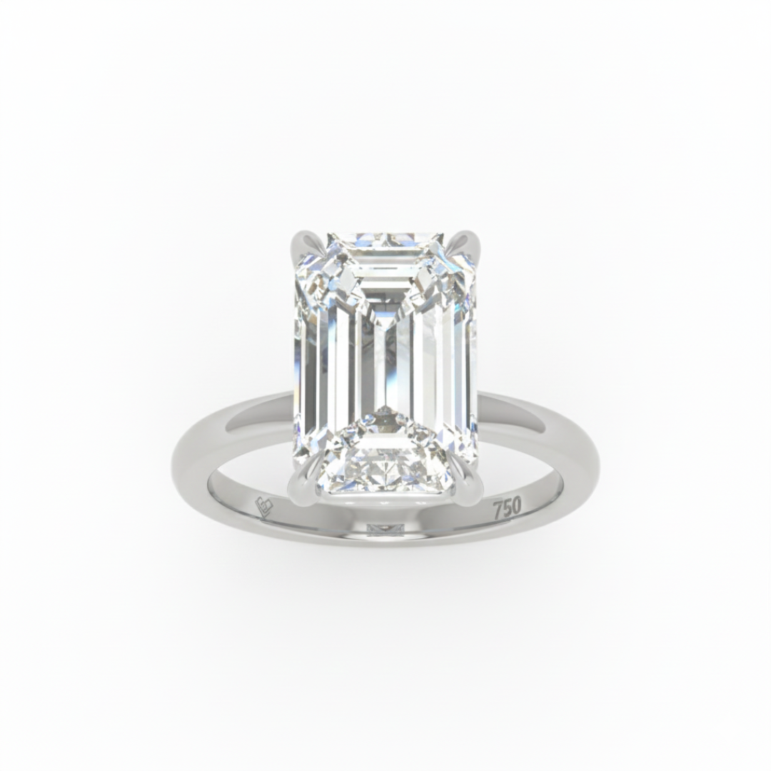 Léa Emerald Cut Diamond With Hidden Halo Engagement Ring