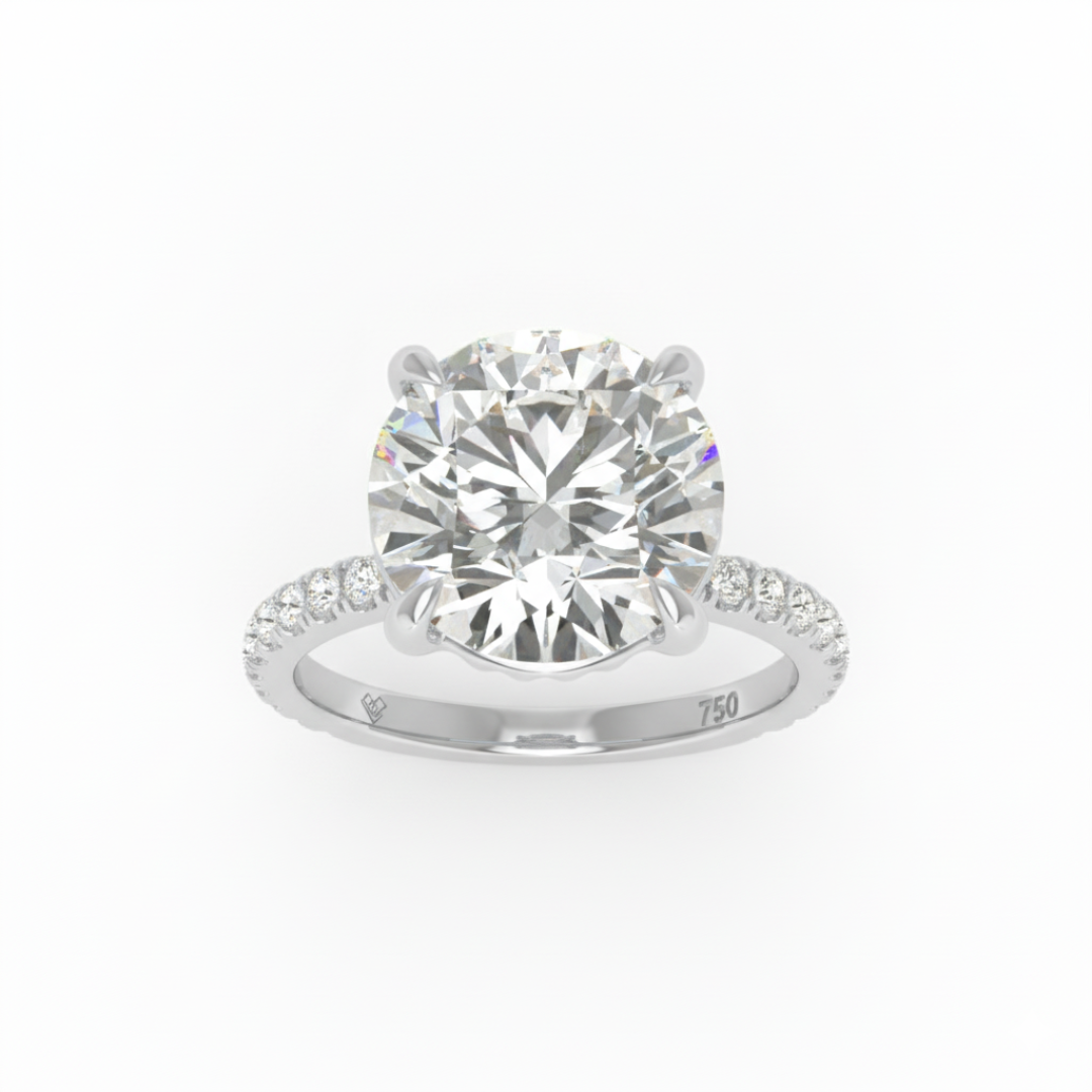 Chloé Round Cut Diamond Engagement Ring with Diamond Hidden Halo and Diamond Band