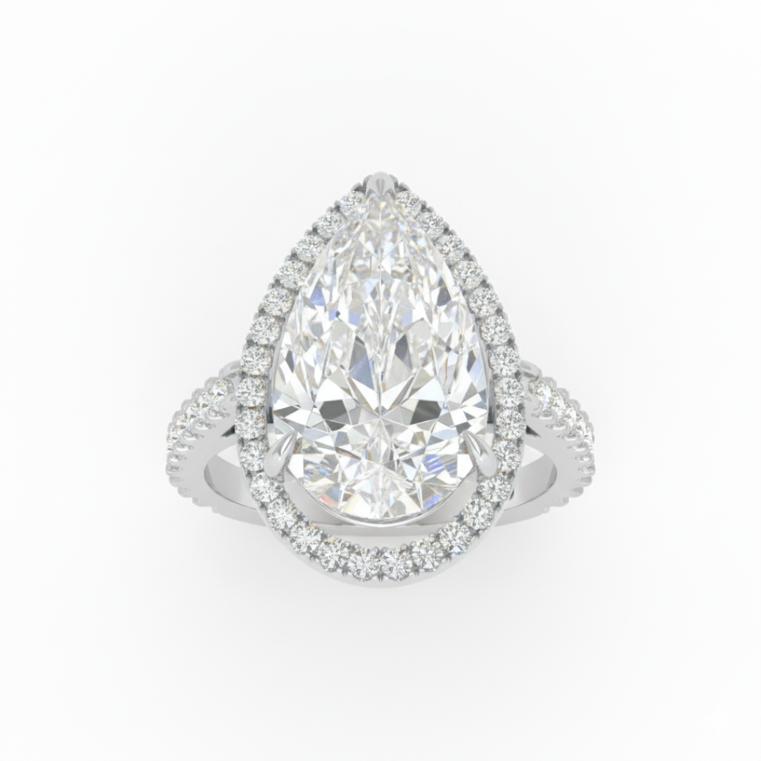 Bella Pear Cut Diamond Engagement Ring with Diamond Halo & Diamond Band
