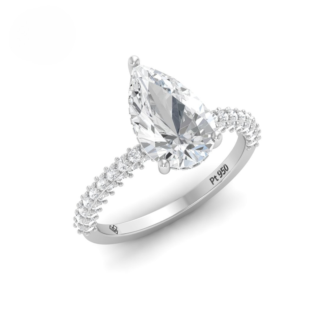 Mia Pear Cut Diamond Engagement Ring With Diamond Hidden Halo And 3D Diamond Band