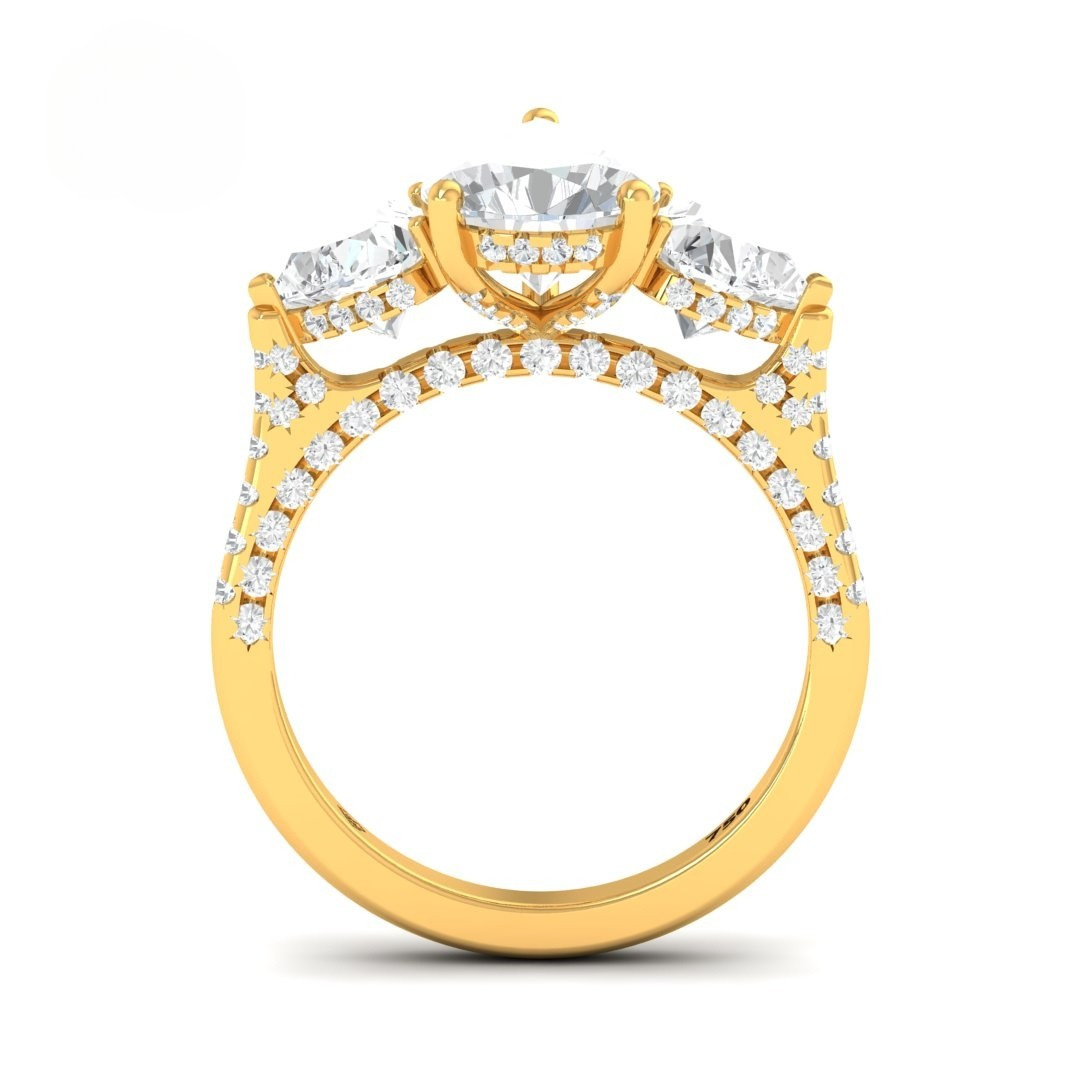 Victoria Pear Cut Diamond Engagement Ring with Heart Cut Side Diamonds and 3D Diamond Band