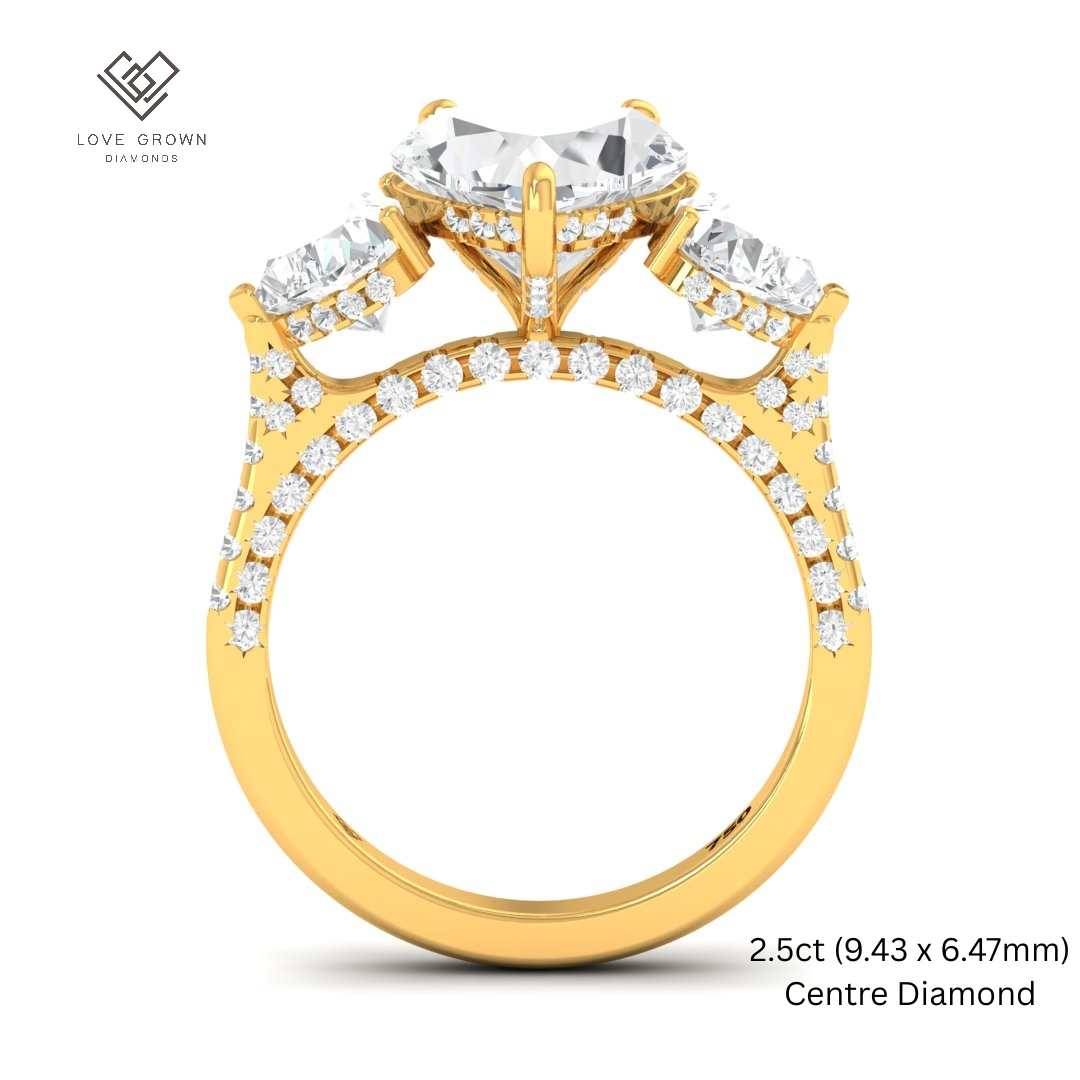 Victoria Heart Cut Diamond Engagement Ring with Heart Cut Side Diamonds and 3D Diamond Band