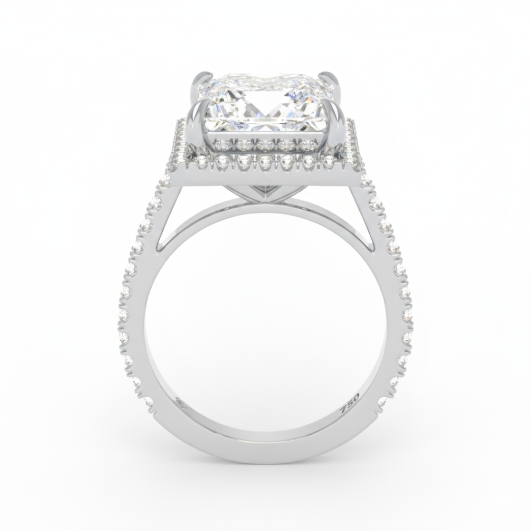Bella Princess Cut Diamond Engagement Ring with Diamond Halo & Diamond Band