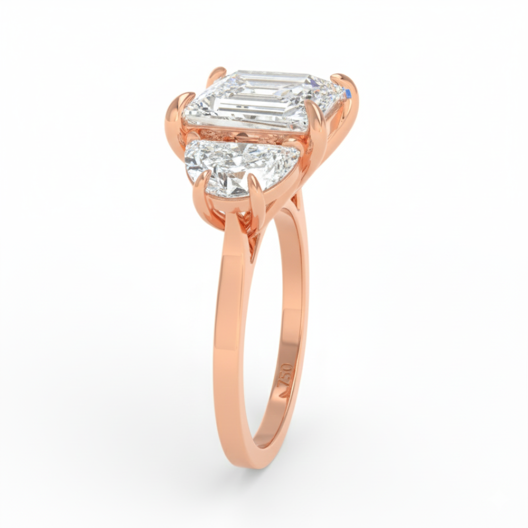 Kamala Princess Cut Diamond Engagement Ring with Half Moon Sides