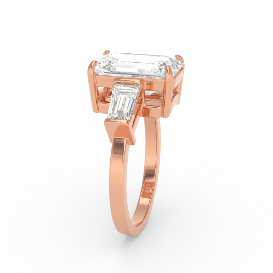 Mary Emerald Cut Diamond Engagement Ring with Tapering Baguette Cut Side Diamonds