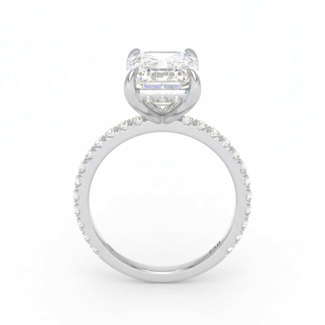 Chloé Emerald Cut Diamond Engagement Ring with Diamond Hidden Halo and Diamond Band