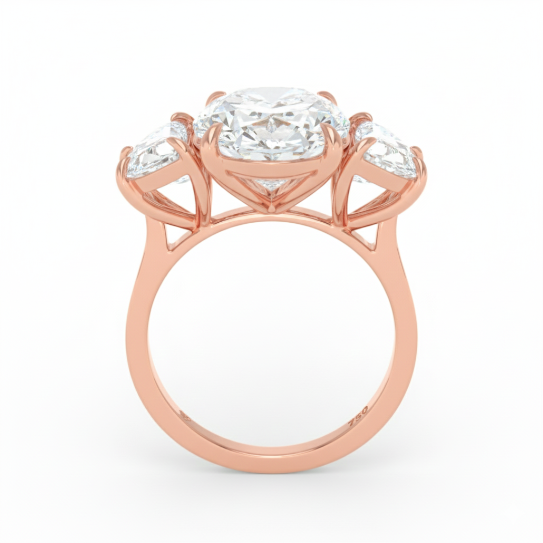 Kamala Oval Cut Diamond Engagement Ring with Half Moon Cut Side Diamonds