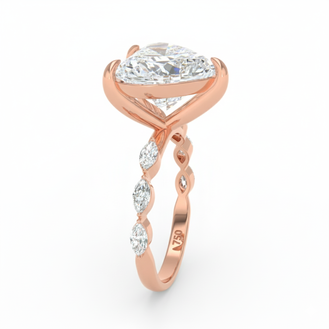 Kasandra Heart Cut Diamond Engagement RIng With A Marquise Cut Diamond Band