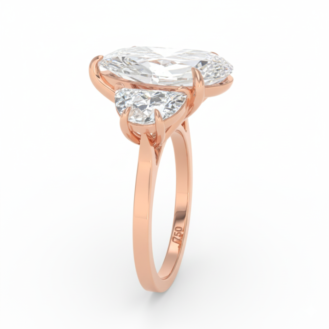 Kamala Pear Cut Diamond Engagement Ring With Half Moon Cut Side Diamonds