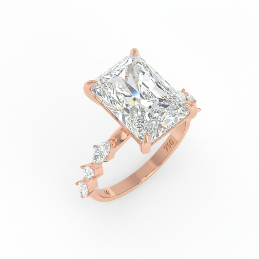 Elizabeth Radiant Cut Diamond Engagement Ring With A Marquise And Round Cut Diamond Band