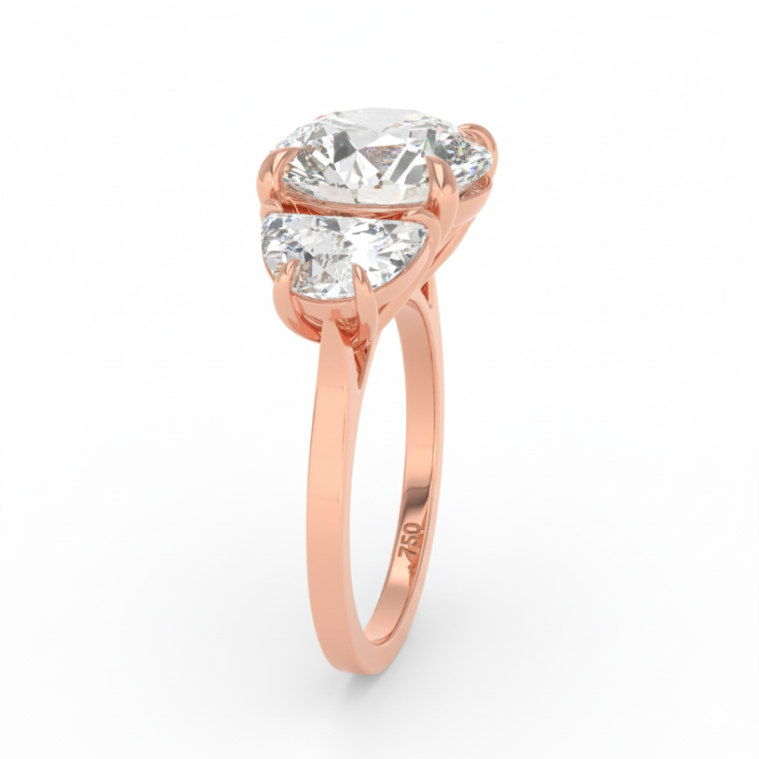 Kamala Round Brilliant Cut Diamond Engagement Ring With Half Moon Cut Side Diamond