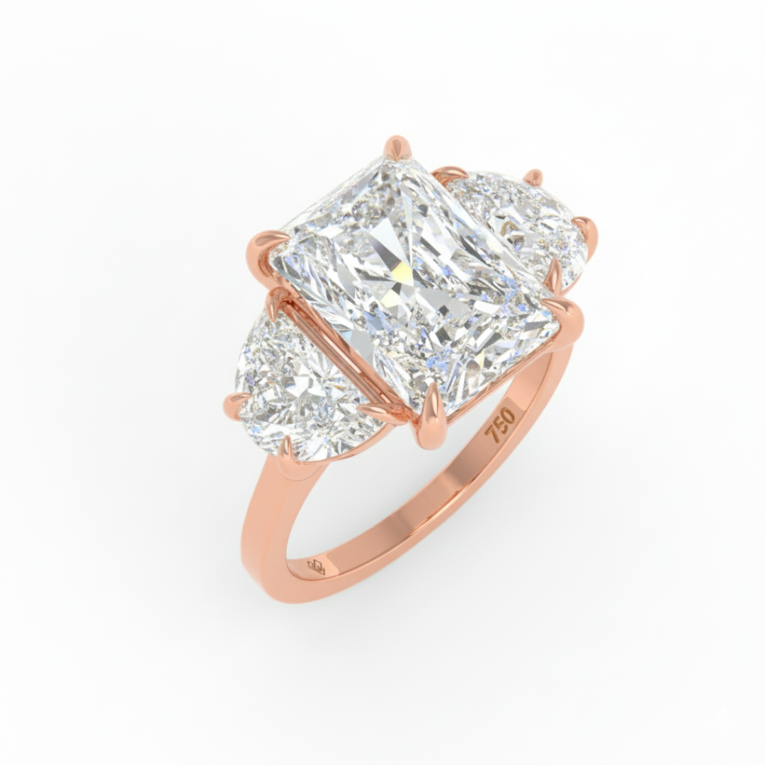 Kamala Radiant Cut Diamond Engagement Ring With Half Moon Cut Side Diamond